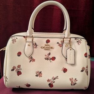 Coach Cream Satchel with Red Floral Print